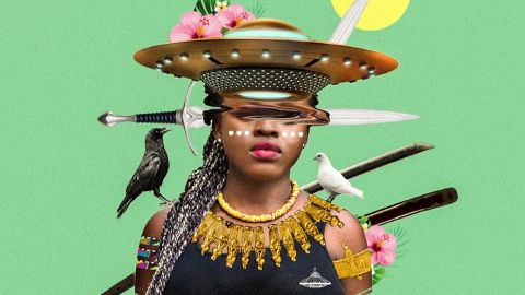 An Afrofuturist image that combines tradition with technology. 