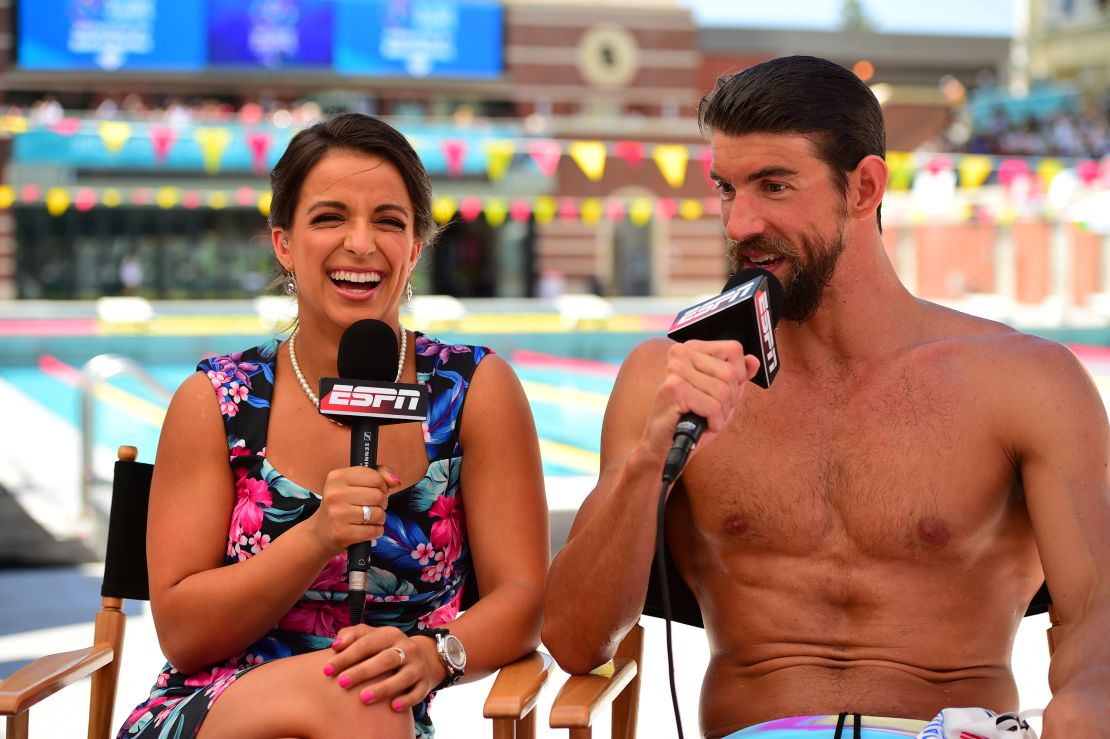 Arlen and Michael Phelps report during the 2015 Special Olympics World Summer Games.