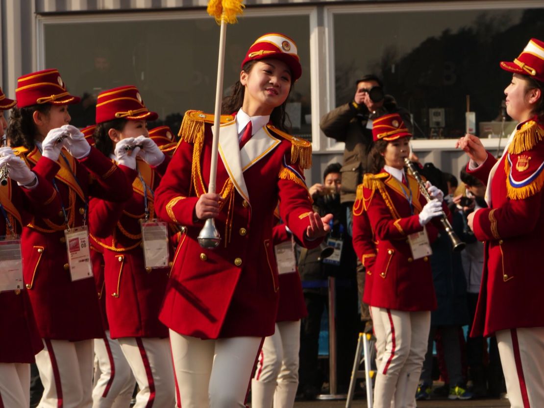 North Korean musicians take part in a welcoming ceremony for the country's Olympic team in Pyeongchang, South Korea.