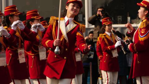 North Korean musicians take part in a welcoming ceremony for the country's Olympic team in Pyeongchang, South Korea. 