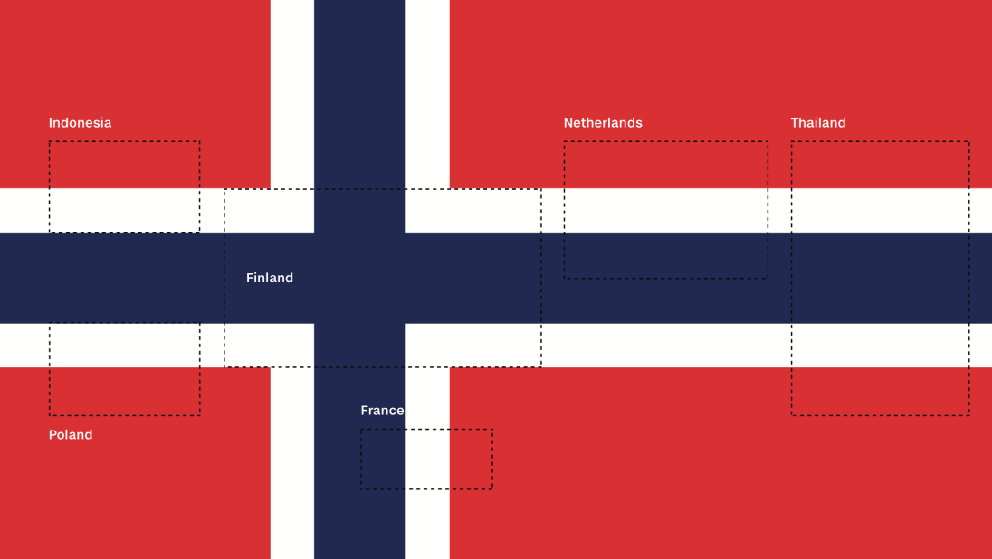 The flag of Norway, by complete coincidence, contains the flags of Indonesia, Poland, Finland, France, the Netherlands and Thailand, which has earned it the nickname "mother of all flags."