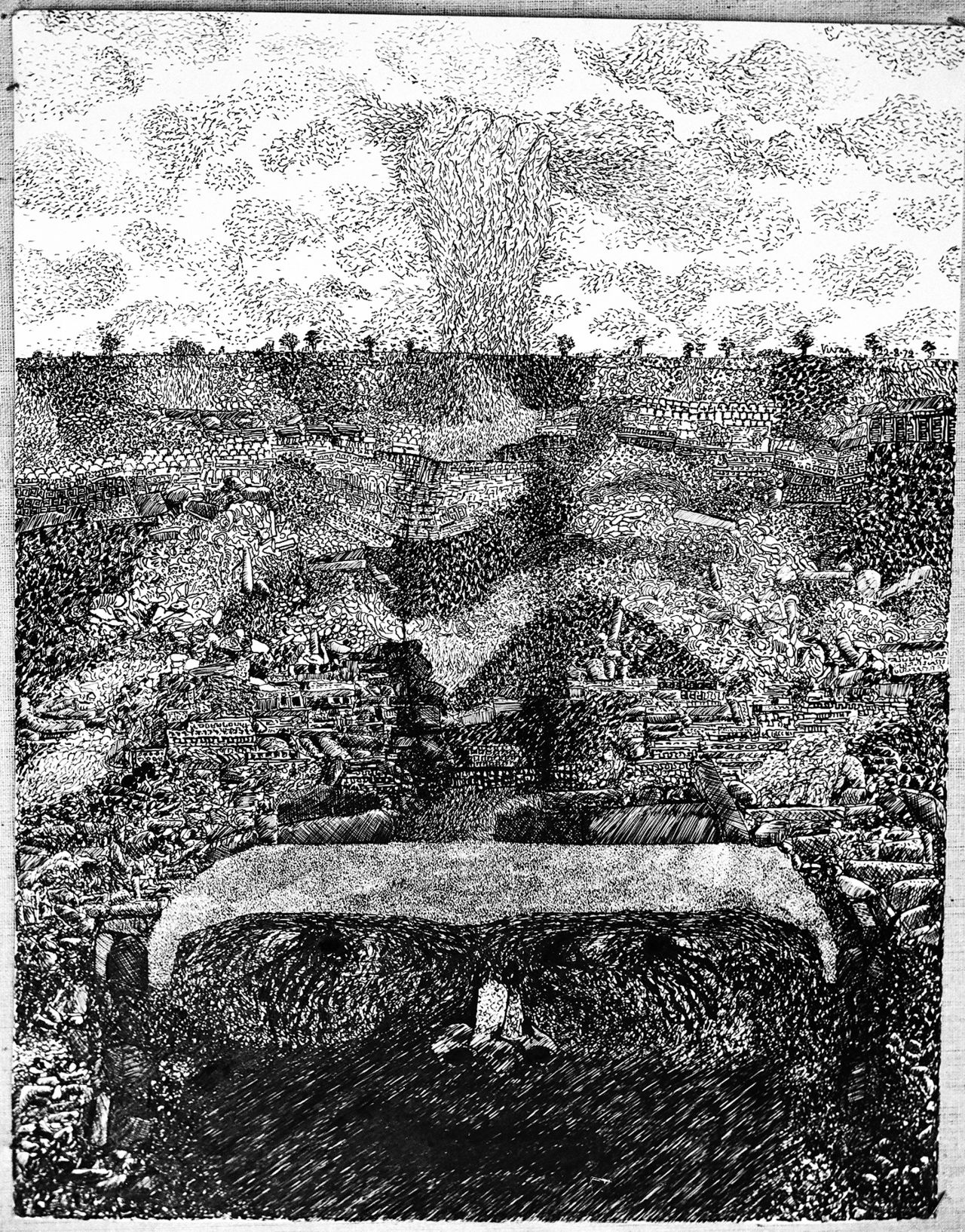 Ink drawings from the series "The Heights of Macchu Picchu" (1972).