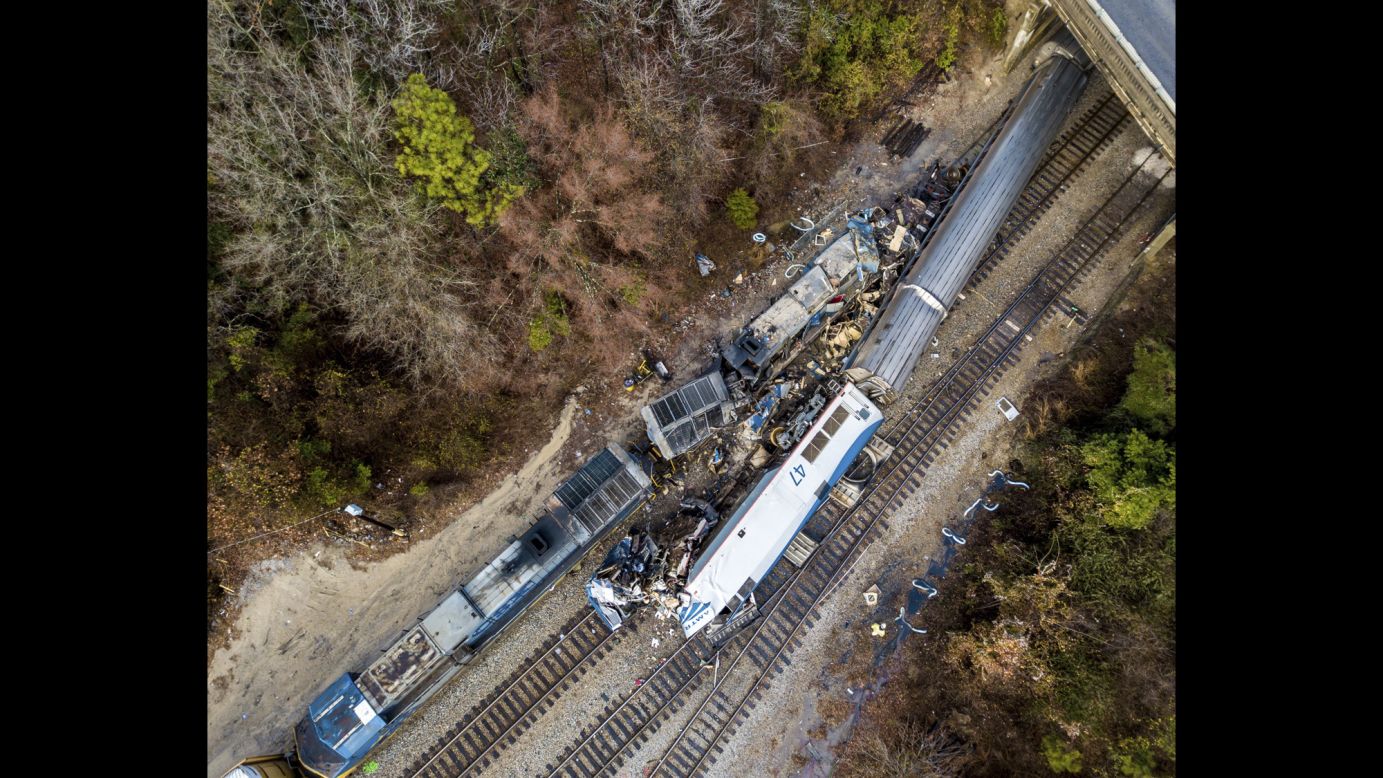 An aerial view shows the site of an early morning train crash in Cayce, South Carolina, on Sunday, February 4. An Amtrak passenger train was mistakenly diverted to a side track and <a href="http://www.cnn.com/2018/02/04/us/amtrak-south-carolina-crash/index.html" target="_blank">crashed into an unmanned freight train</a>, killing two Amtrak employees and injuring 116 people, federal officials said.