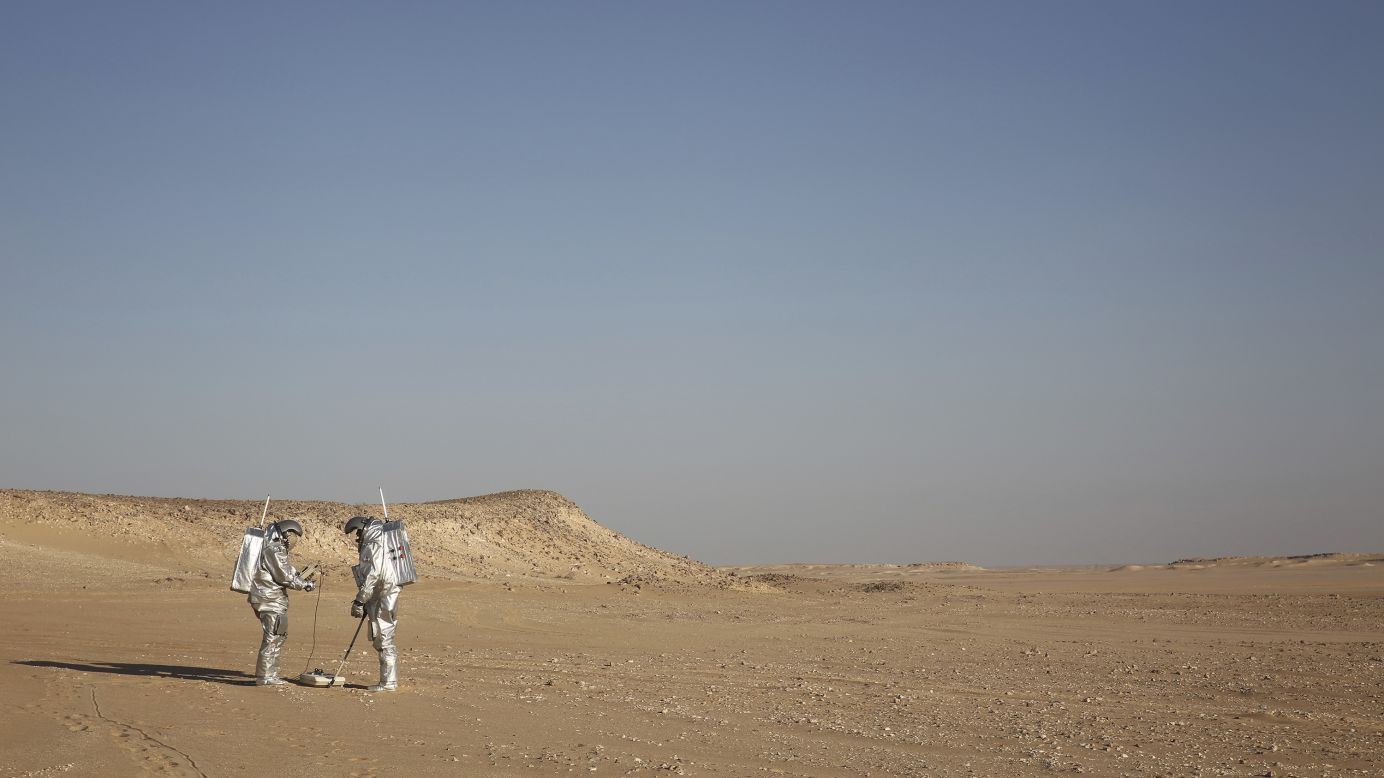 Scientists test space suits and a geo-radar for use in a future Mars mission in the Dhofar Desert of southern Oman on Wednesday, February 7.  The desolate Dhofar Desert is said to resemble Mars so much that more than 200 scientists from 25 nations, organized by the Austrian Space Forum, are using it for the next four weeks to field test technology and conduct simulation tests.