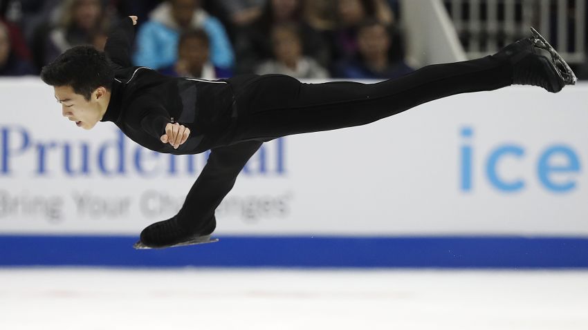 FILE - In this Saturday, Jan. 6, 2018, file photo, Nathan Chen performs during the men's free skate event at the U.S. Figure Skating Championships in San Jose, Calif. As olympic figure skaters head to the Pyeongchang Olympics, the men who will compete for medals know what the deciding factor will be: that four-revolution jump, and how many you land. Two-time U.S. champion Chen plans five in his free skate. (AP Photo/Tony Avelar, File)