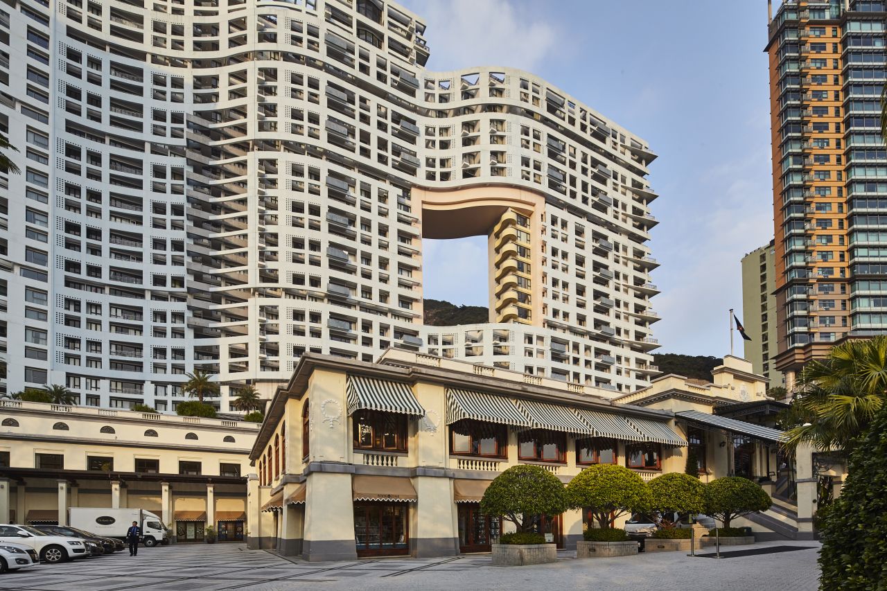 Hong Kong has numerous buildings with a "hole" design, like this upmarket residential complex in the upmarket Southside district completed in 1986.