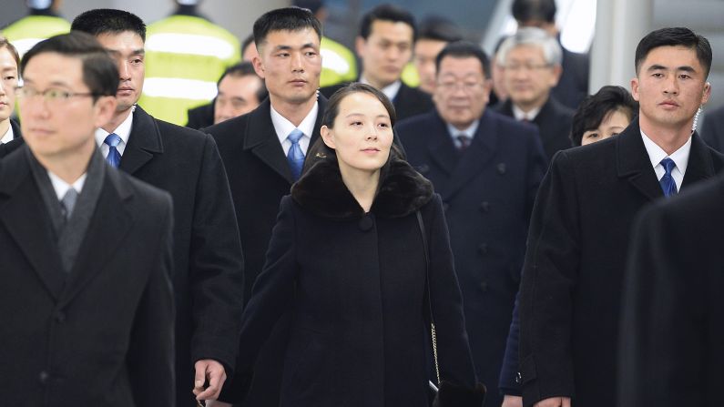 Kim Yo Jong, center, sister of North Korean leader Kim Jong Un, arrives at Incheon International Airport in South Korea on Friday, February 9. Kim is part of a high-level North Korean delegation attending the PyeongChang Winter Olympics. She's the first member of the Kim family to visit South Korea since the 1950-53 Korean War.