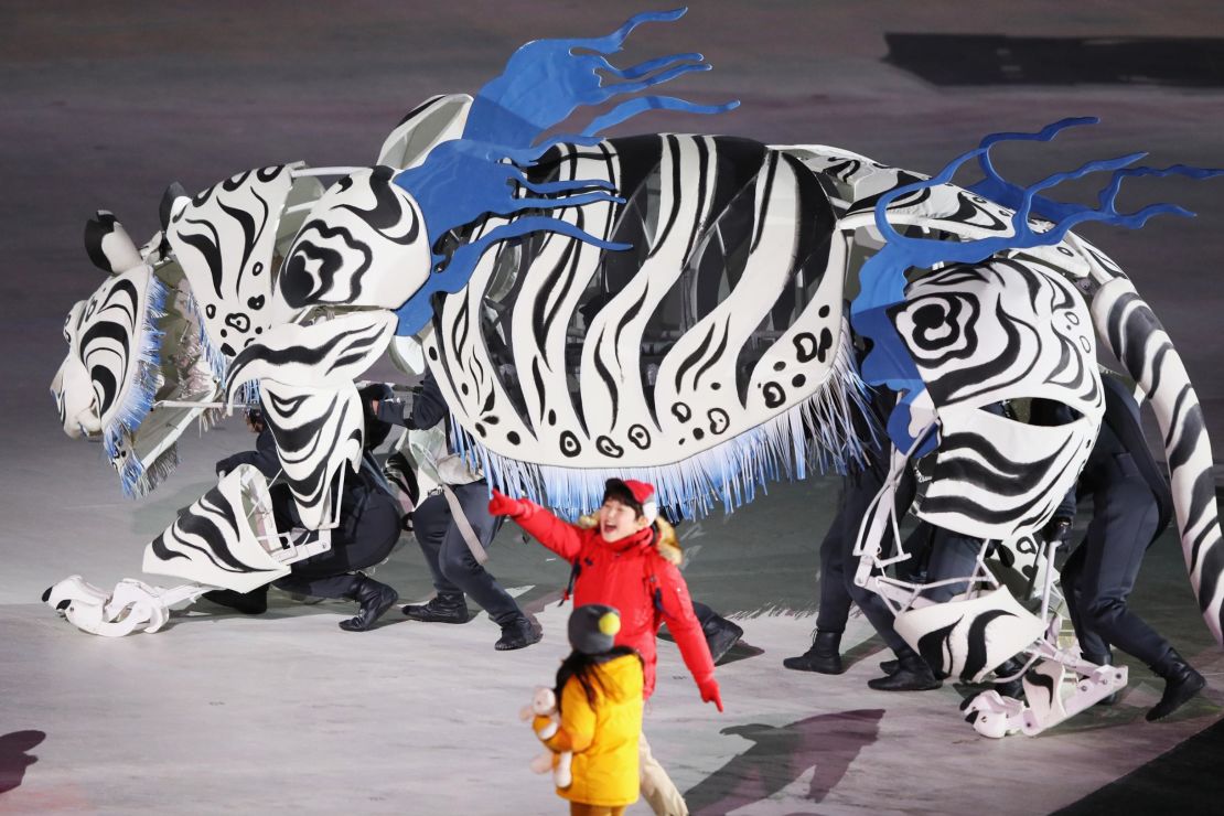 Soohrang, the white tiger, played a starring role in the opening ceremony.