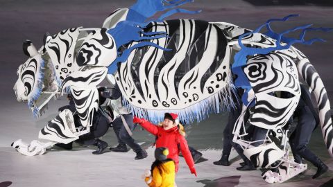 Soohrang, the white tiger, played a starring role in the opening ceremony.