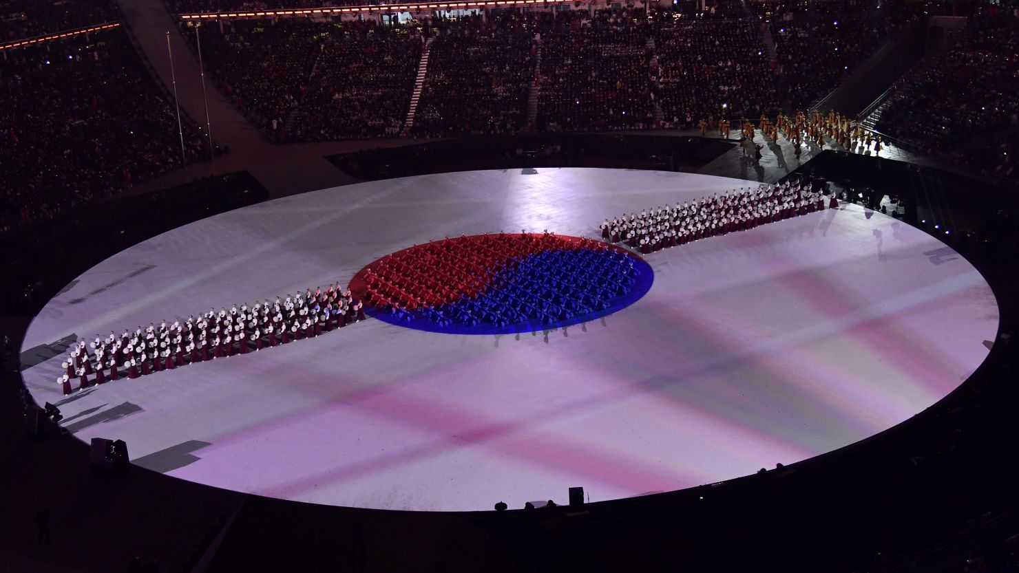 Artists perform during the opening ceremony of the Pyeongchang 2018 Winter Olympic Games at the Pyeongchang Stadium on February 9, 2018.  