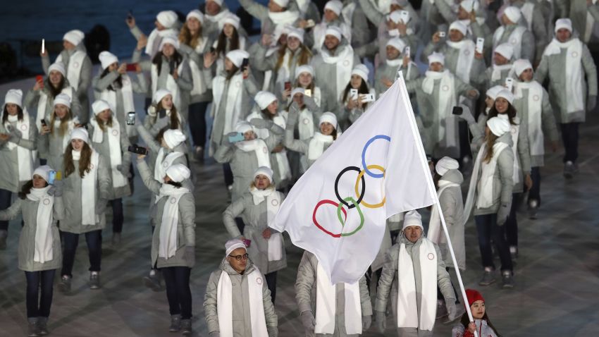 Athletes from Russia arrive during the opening ceremony of the 2018 Winter Olympics in Pyeongchang, South Korea, Friday, Feb. 9, 2018. (AP Photo/Michael Sohn)