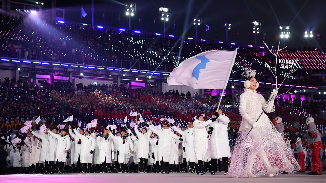 North and South Korea marched together at the Olympics opening ceremony under a unified flag.