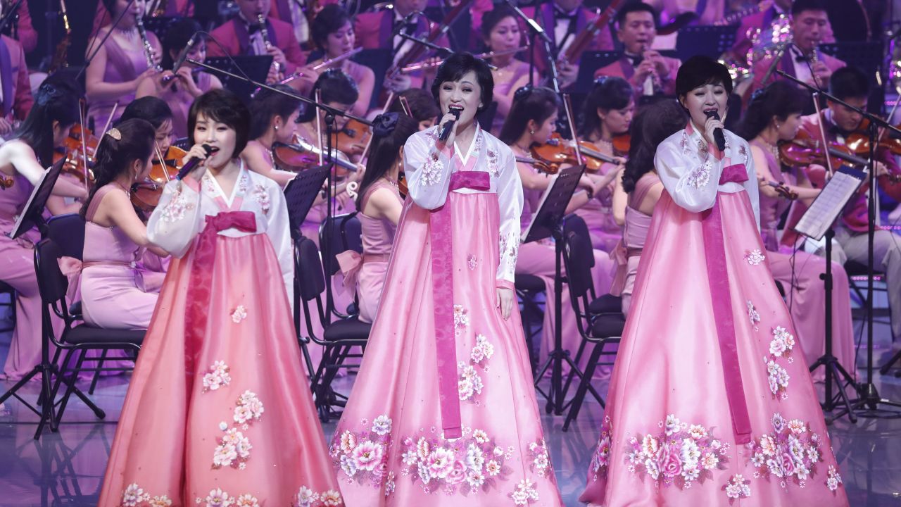 North Korea's Samjiyon Orchestra performs on February 8, 2018, in Gangneung, South Korea.