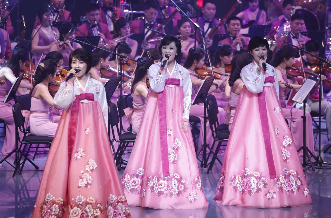 North Korea's Samjiyon Orchestra performs on February 8, 2018 in Gangneung, South Korea.  The performers are staying on a ferry that brough them to South Korea. 