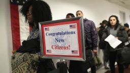 NEW YORK, NY - FEBRUARY 02:  Immigrants wait in line to become U.S. citizens at a naturalization ceremony on February 2, 2018 in New York City. U.S. Citizenship and Immigration Services (USCIS) swore in 128 immigrants from 42 different countries during the ceremony at the downtown Manhattan Federal Building.  (Photo by John Moore/Getty Images)