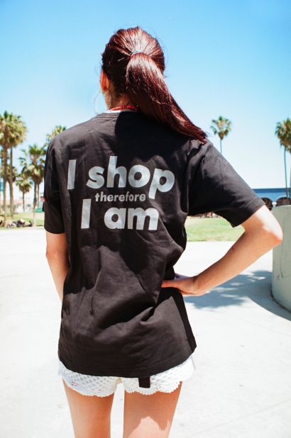 Barbara Kruger's "I Shop therefore I Am '89" from the series Not In Your Face (Photographed by Susan A. Barnett).