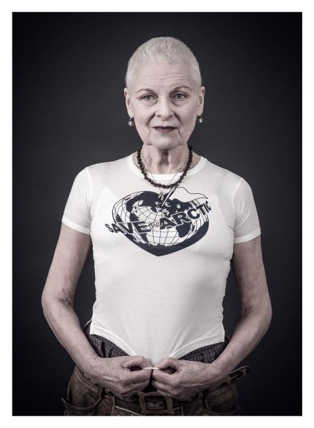 Vivienne Westwood models a T-shirt from her "Save the Arctic" collection (Photographed by Andy Gotts).