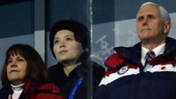 US Vice President Mike Pence (R), North Korea's Kim Jong Uns sister Kim Yo Jong (C) and wife of US Vice President Karen Pence attend the opening ceremony of the Pyeongchang 2018 Winter Olympic Games at the Pyeongchang Stadium on February 9, 2018. / AFP PHOTO / Odd ANDERSEN        (Photo credit should read ODD ANDERSEN/AFP/Getty Images)