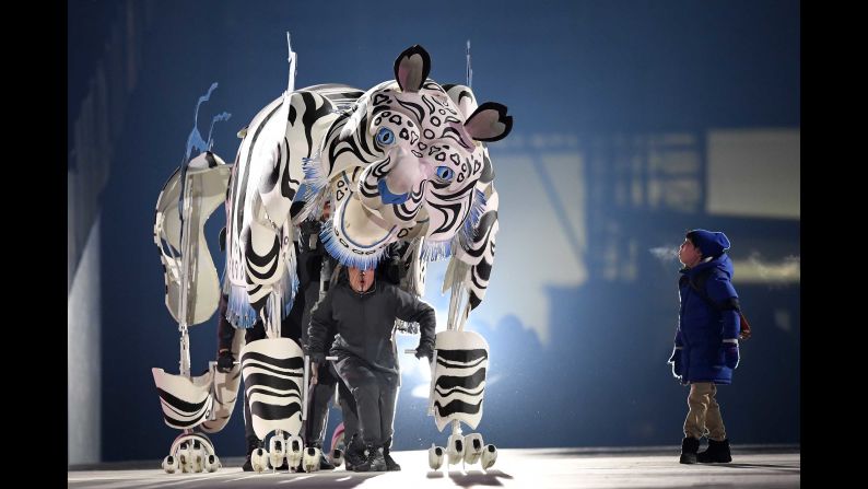 A white tiger is portrayed at the beginning of the ceremony. The tiger is "closely associated with Korean mythology and culture" and is a "familiar figure in Korean folk tales as a symbol of trust, strength and protection," according to the Games website.