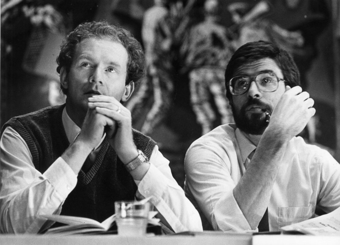 Martin McGuinness (L) and Gerry Adams in 1985.