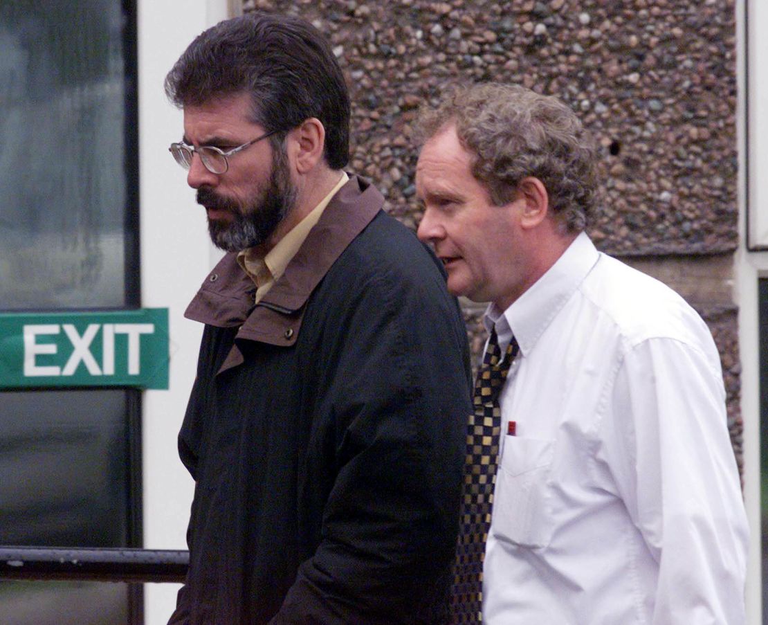Gerry Adams (L) and Martin McGuinness at talks on the implementation of the Good Friday Agreement.