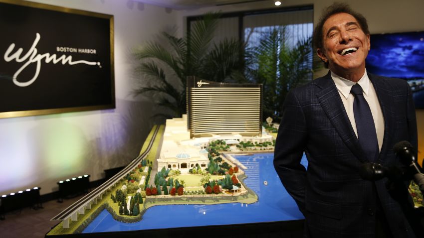 MEDFORD, MA - MARCH 15: Steve Wynn laughed after learning that his people had not invited Somerville Mayor Joseph Curtatone to a meeting of local mayors to view the plans for the proposed Everett casino after a reporter asked him if Curtatone was in attendance during a press conference in Medford, Mass., on March 15, 2016. (Photo by Jessica Rinaldi/The Boston Globe via Getty Images)