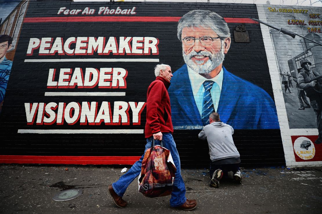 A mural of Gerry Adams seen on Belfast's Falls Road in 2014.