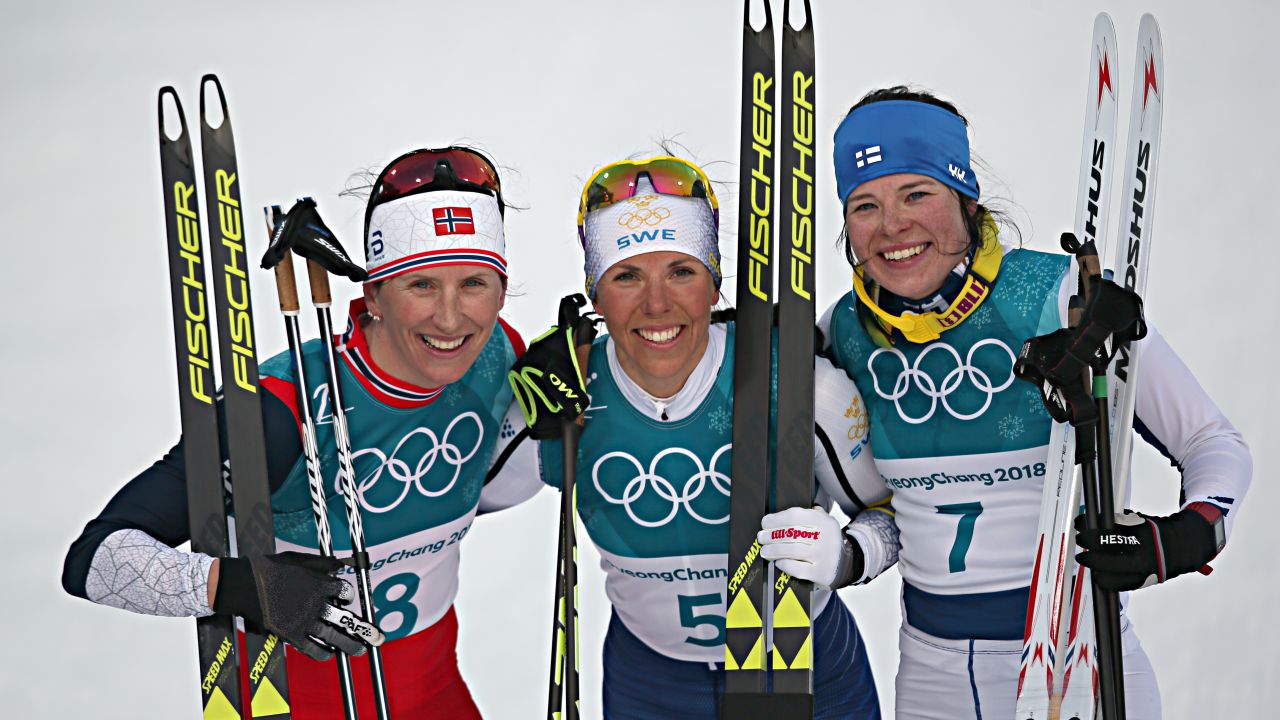 Norway's Marit Bjørge (left) won silver and Krista Parmakoski of Finland took bronze.