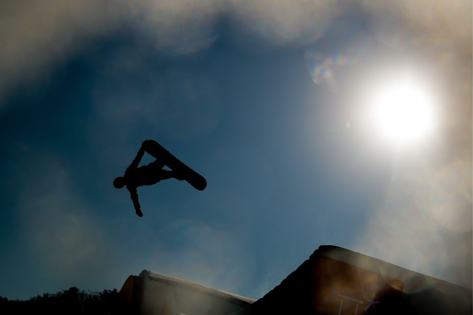 Silver medal winner Max Parrot of Canada competes in the men's snowboarding slopestyle finals.
