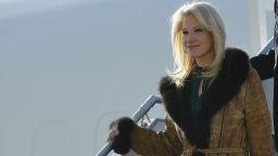White House counselor Kellyanne Conway steps off Air Force One upon arrival at John F. Kennedy International Airport in New York, New York on December 2, 2017. 
Trump is in New York to attend fundraisers.  / AFP PHOTO / MANDEL NGAN        (Photo credit should read MANDEL NGAN/AFP/Getty Images)