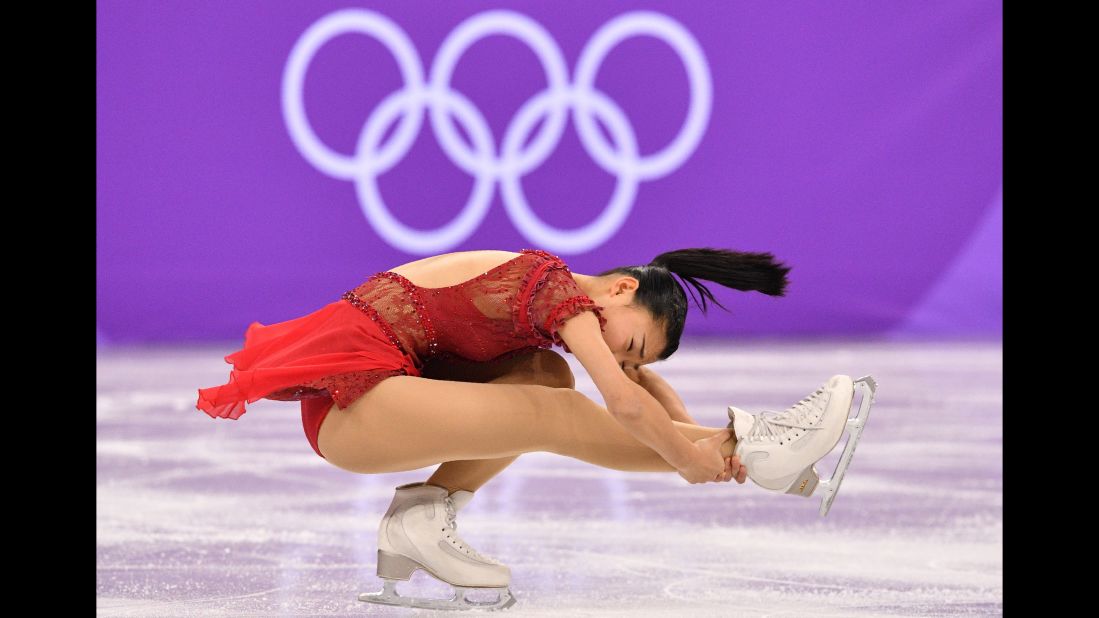 Japan's Kaori Sakamoto performs her free-skate routine during the team figure-skating event.