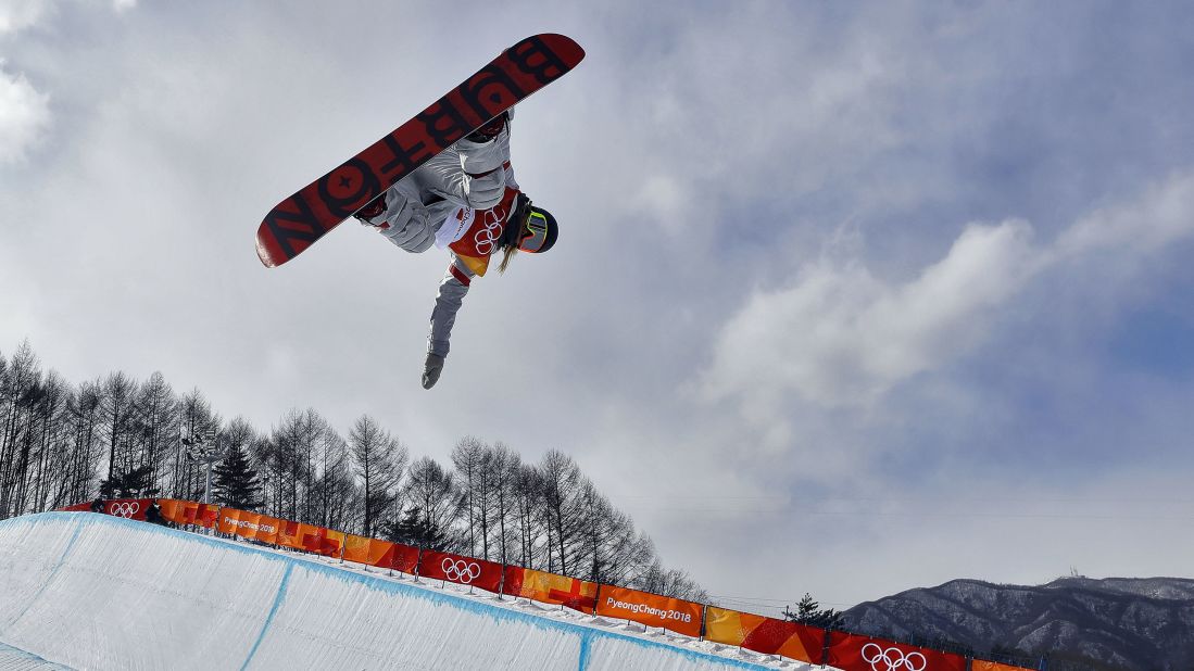 American snowboarder Chloe Kim completes a qualifying run on the halfpipe.