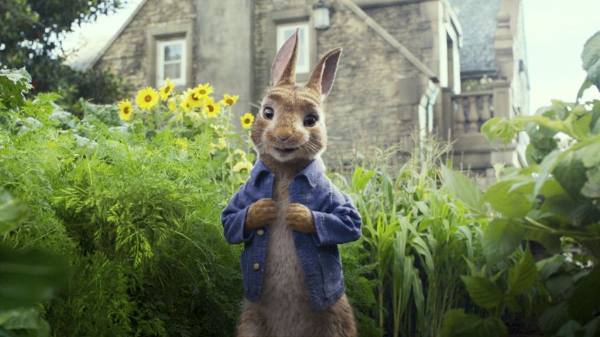 FILE - This image released by Columbia Pictures shows Peter Rabbit, voiced by James Corden and Cottontail in a scene from "Peter Rabbit."  The filmmakers and the studio behind it are apologizing for insensitively depicting a character's allergy in the film that has prompted backlash online. Sony Pictures said Sunday, Feb. 11, 2018, in a statement the film "should not have made light" of a character being allergic to blackberries "even in a cartoonish" way. (Columbia Pictures/Sony via AP, File)