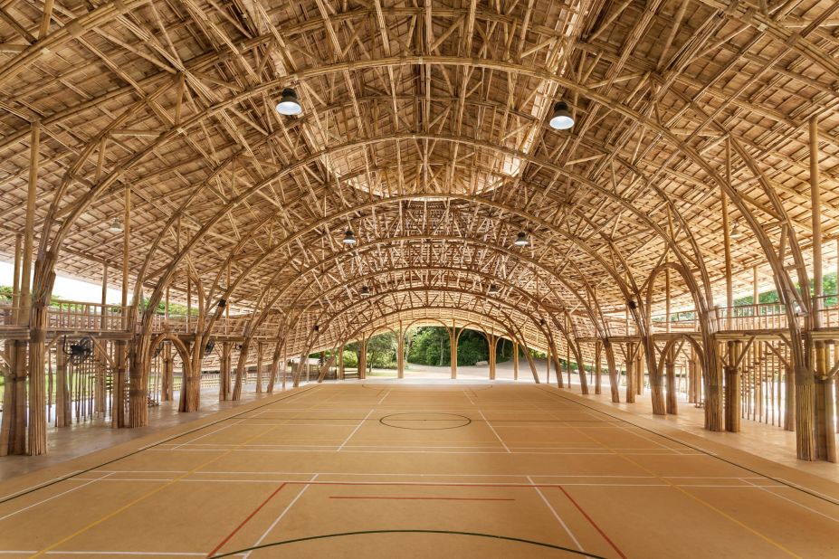 The lotus flower shaped structure is a sports hall made with Bamboo for the Panyaden International School. The whole school was built only with natural material to bring students closer to nature.  