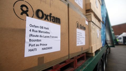 Oxfam loads up tons of aid and equipment to be flown to Haiti following the 2010 earthquake.