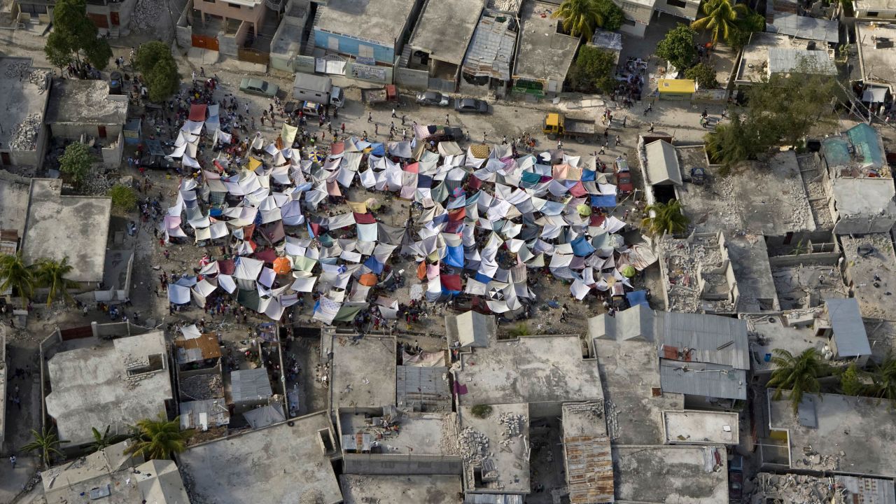 Earthquake survivors put up tents throughout the Haitian capital.