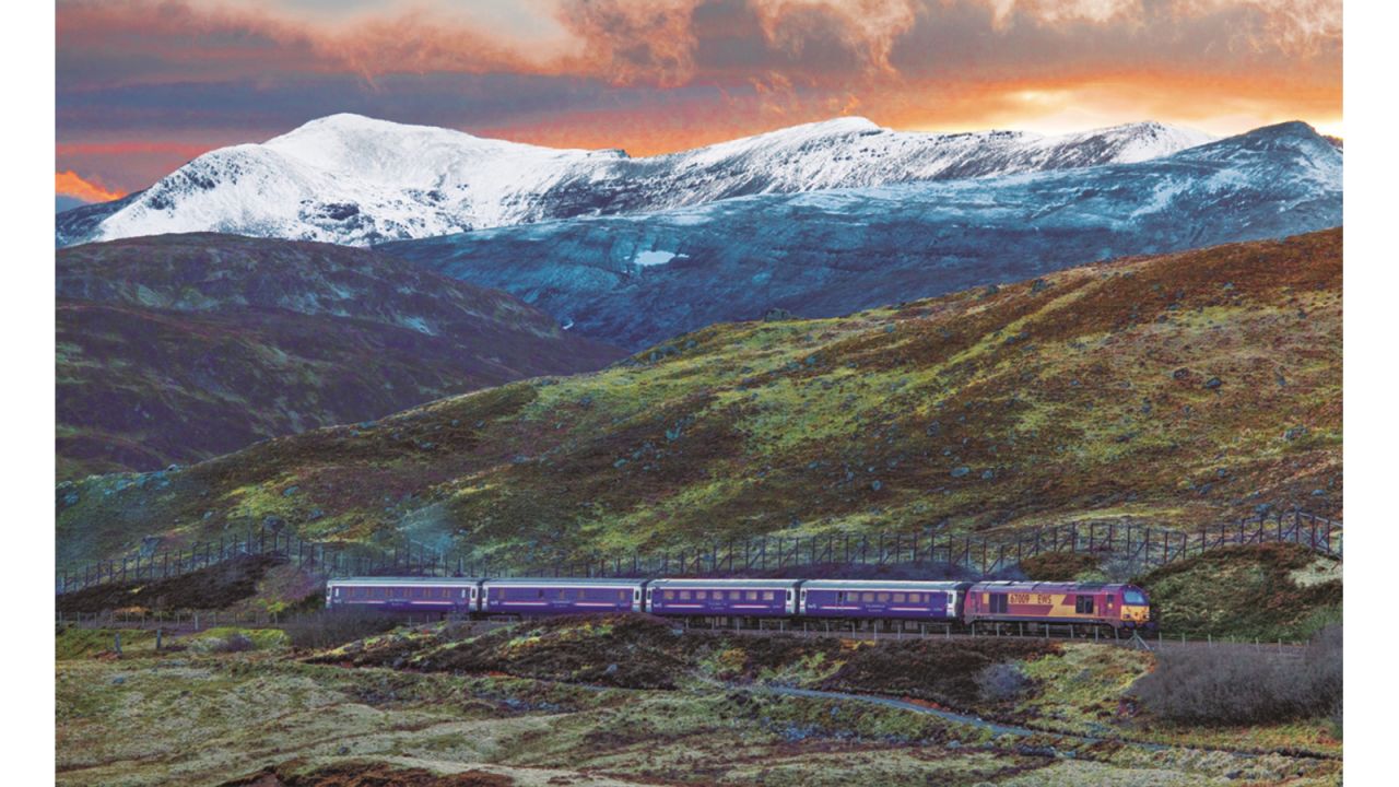 "I think the perhaps most romantic, and certainly the longest journey is London to Fort William -- the old Deerstalker, what was called the Deerstalker Express," says Meara. Pictured here: The West Highland Sleeper near Loch Treig at sunset.