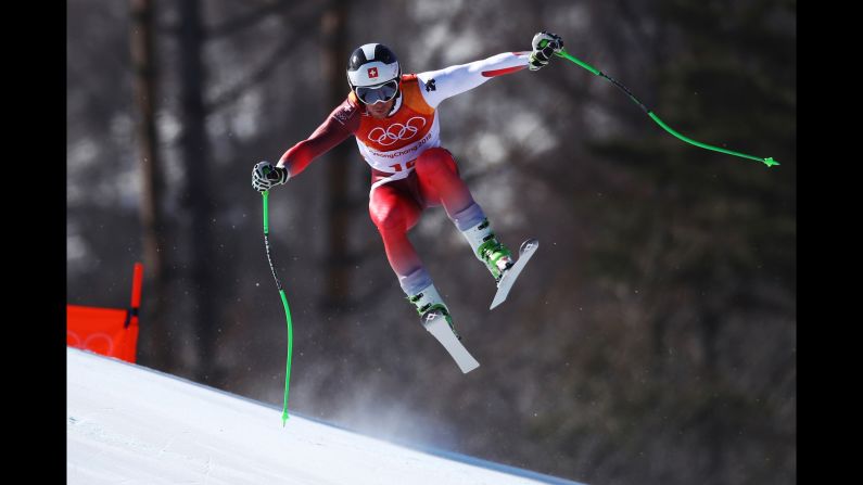 Switzerland's Justin?Murisier skis the downhill portion of the men's combined.