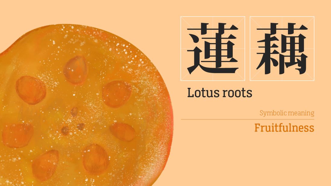 <strong>Lotus roots: </strong>In addition to symbolizing another fruitful year, the word for lotus roots also sounds like an old Chinese idiom about a match made in heaven. <br />