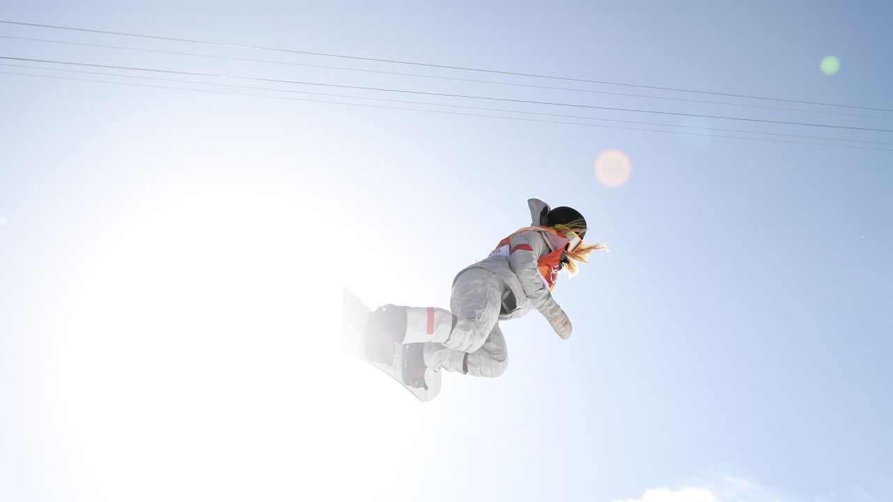 Chloe Kim competes in the women's snowboard halfpipe final.