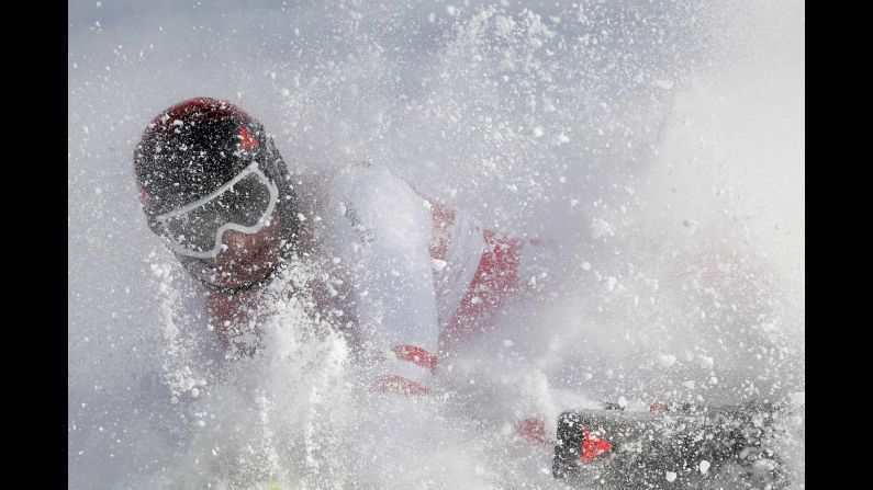 Austrian skier Matthias Mayer crashes during the combined event.