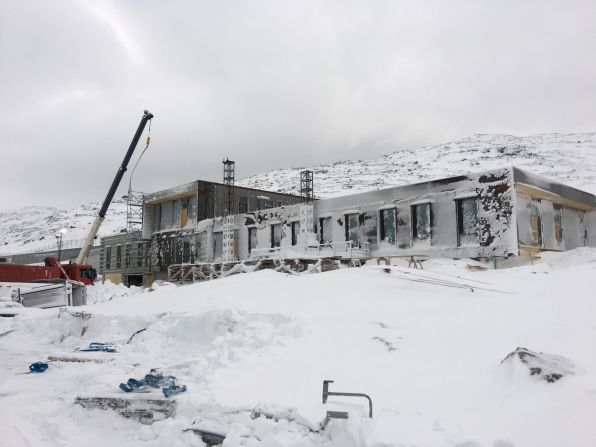 Ny Anstalt is situated on Lille Malene mountain. According to Jette Birkeskov Mogenson -- the project manager -- making the building straight and stable on the rocky, uneven slope was a technical challenge. The core of the building is made of concrete which can withstand the harsh Arctic climate.