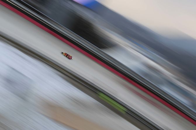 Germany's Christopher Grotheer does a skeleton practice run.