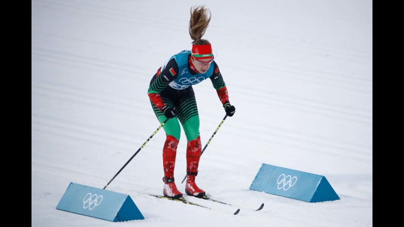 Polina Seronosova, a cross-country skier from Belarus, competes in a classical sprint race.