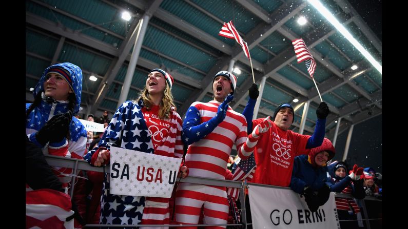 US fans cheer during the women's luge competition.