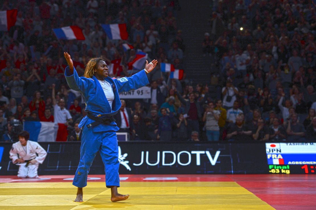 Clarisse Agbebnenou credited the crowds for spurring her on to a fourth Paris Grand Slam gold. 