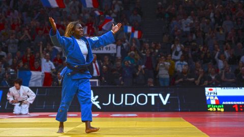Clarisse Agbebnenou credited the crowds for spurring her on to a fourth Paris Grand Slam gold. 
