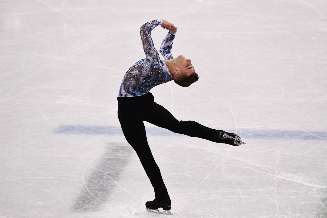 USA's Adam Rippon competes in the figure skating team event men's single skating free skating on February 12, 2018.