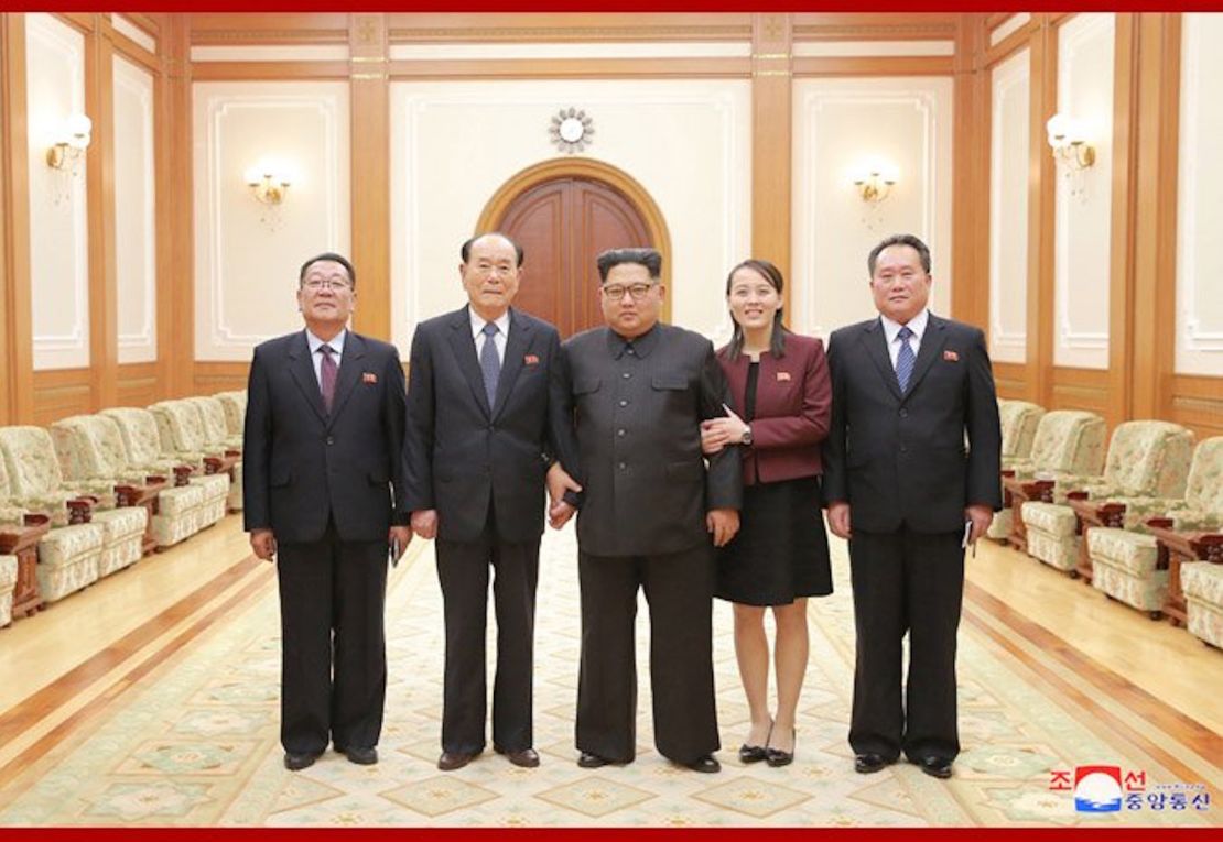 Kim Jong Un with members of the high-level delegation of North Korea who visited south Korea to attend the opening ceremony of the 23rd Winter Olympics.