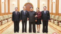 Kim Jong Un, North Korean leader met members of the high-level delegation of North Korea who visited south Korea to attend the opening ceremony of the 23rd Winter Olympics.